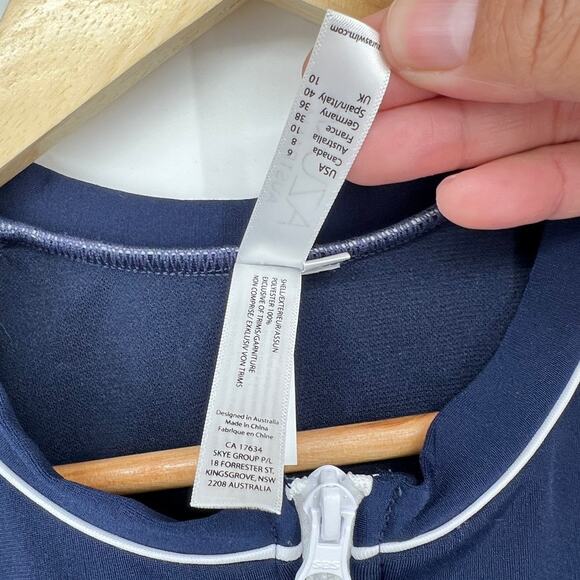 Azura Pool Surf Ryder Rash Vest Navy Blue White Trim Long Sleeve Rash Guard 6 - Picture 7 of 10